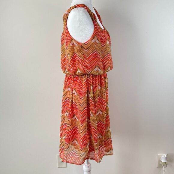 AB Studio Orange Brown White Chevron Dress Size Large - Picture 3 of 8